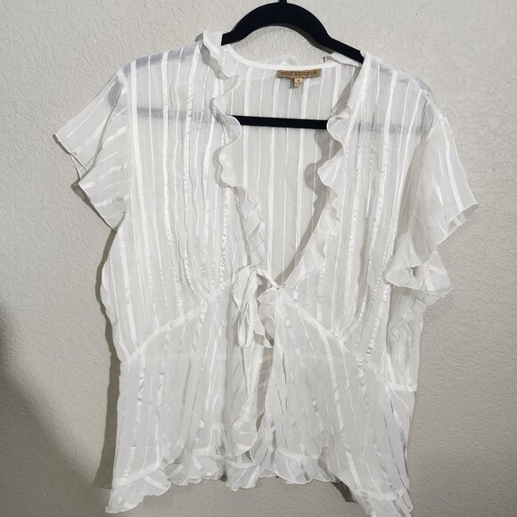 Notations Blouse Sheer Striped Ruffle XL White - Picture 1 of 12